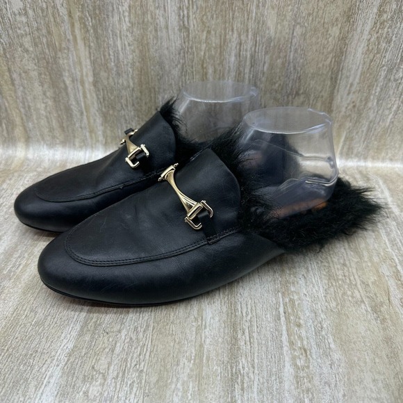 CARRANO SPAIN Leather Mules‎ Womens 10 Faux Fur Luxury Square Heel Slip On Shoes - Picture 1 of 10